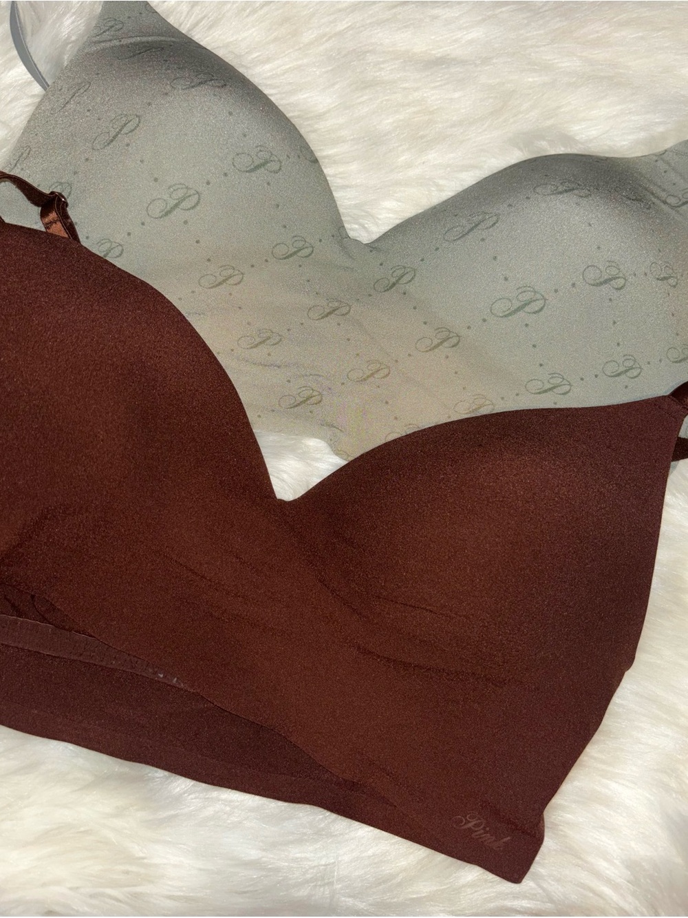 Victoria secrets Seamless Wireless Bras set  - Chocolate Brown and sage green